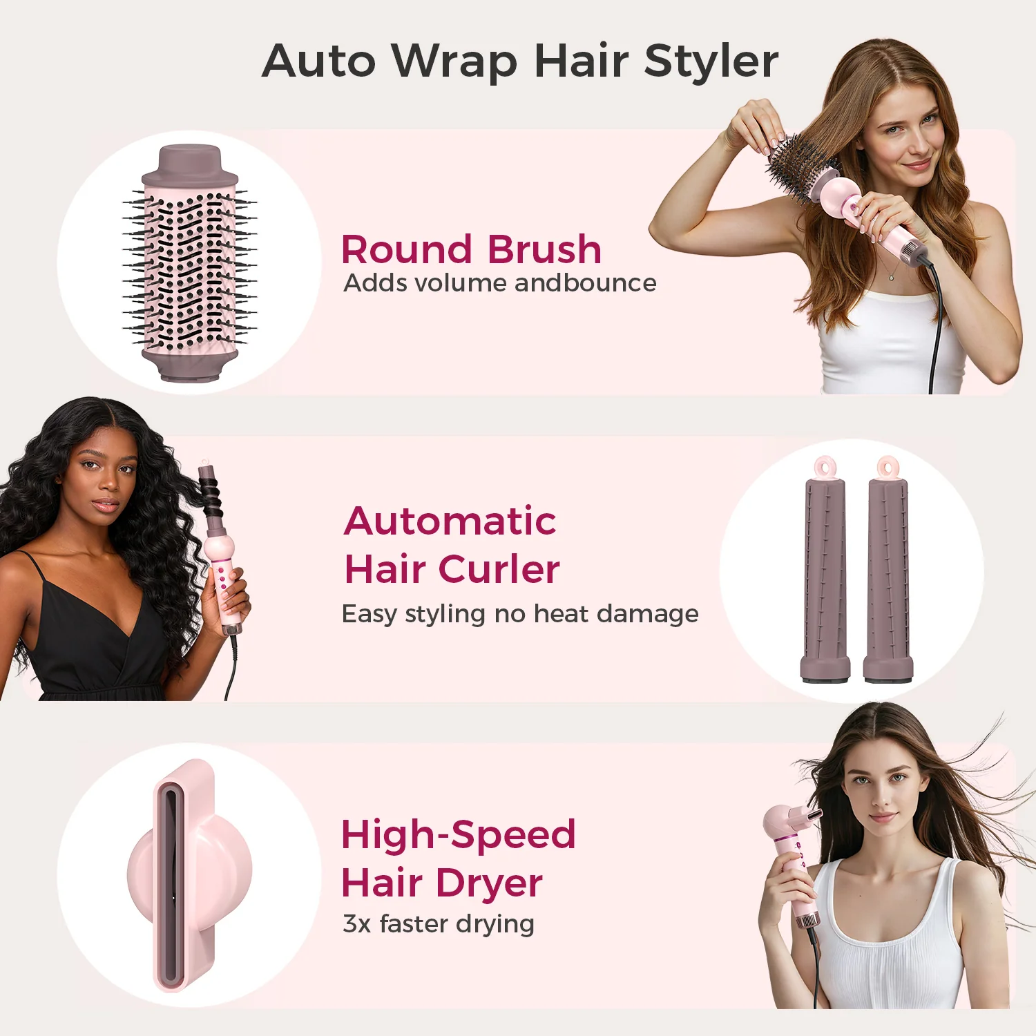 5-in-1 Hot-Air Brush & Ionic Hair Dryer for Fast Drying, Curling & Volumizing | Lightweight Travel - Image 5