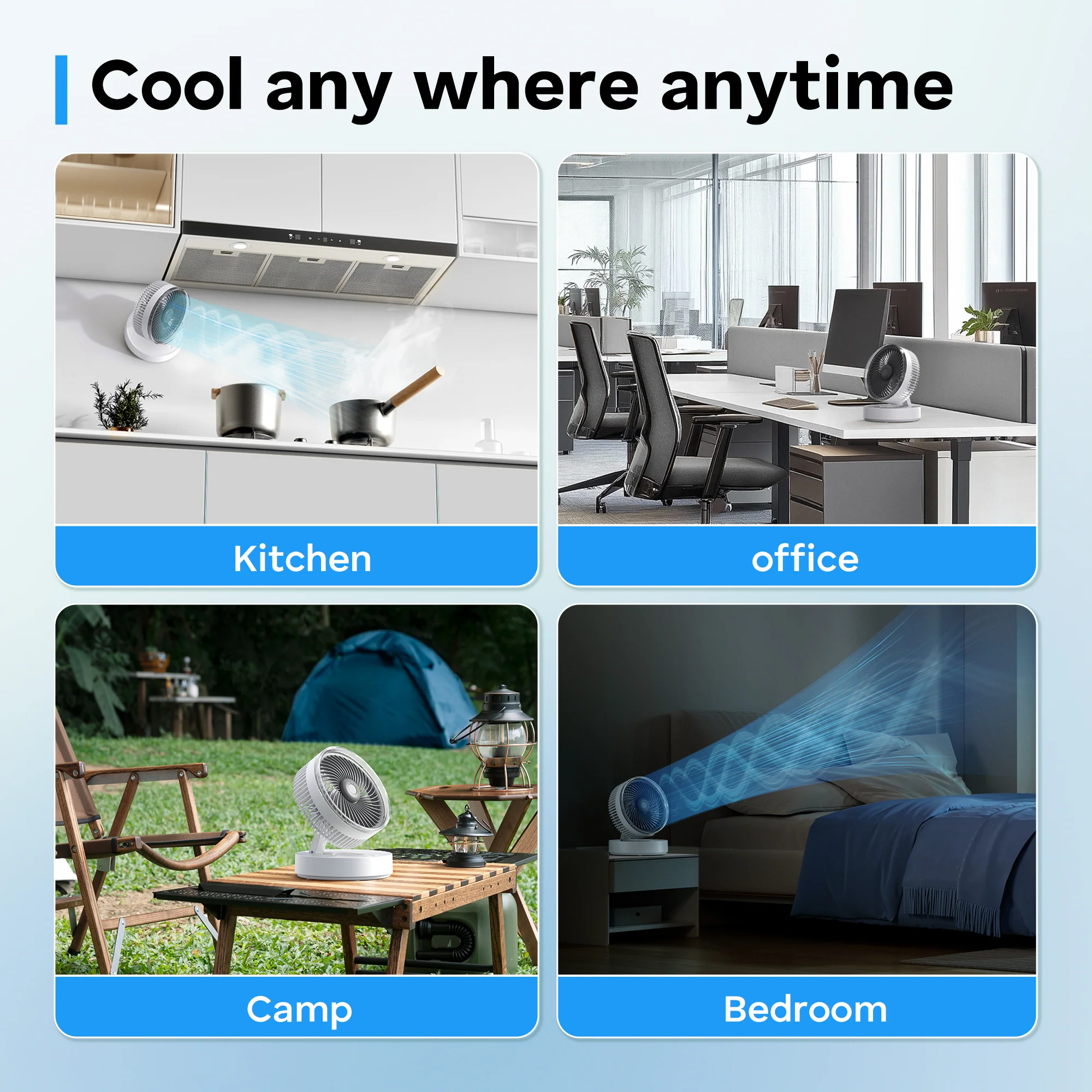 Portable Rechargeable Fan with 4000mAh Battery, Foldable Desktop Fan, 90° Oscillating Personal Fan for Home, Office & Travel, Hanging or Tabletop Use - Image 10