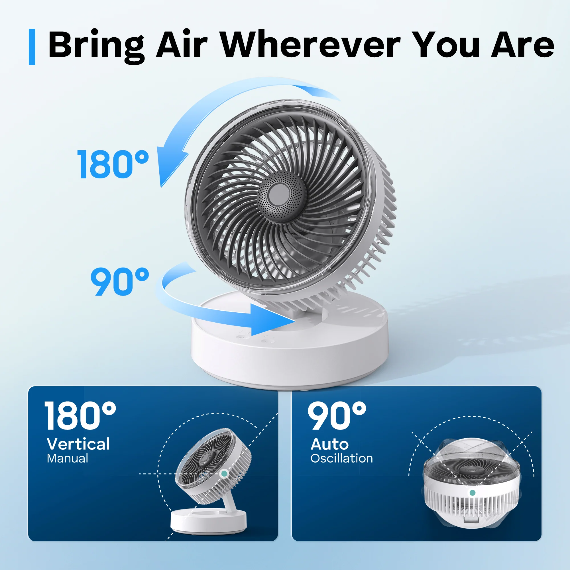Portable Rechargeable Fan with 4000mAh Battery, Foldable Desktop Fan, 90° Oscillating Personal Fan for Home, Office & Travel, Hanging or Tabletop Use - Image 5