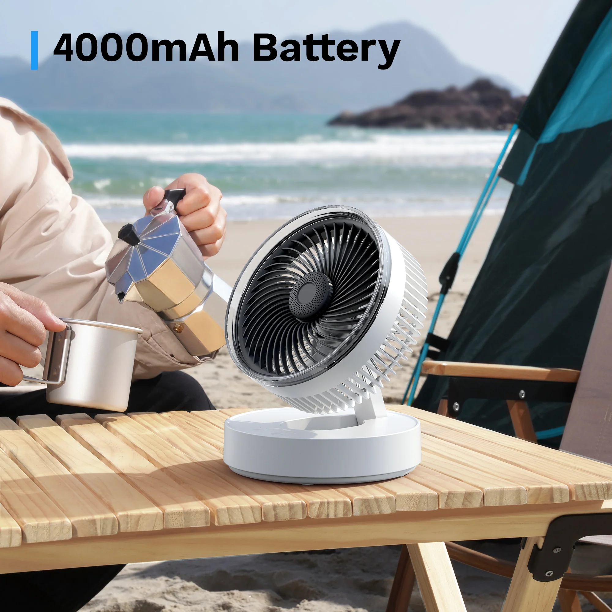 Portable Rechargeable Fan with 4000mAh Battery, Foldable Desktop Fan, 90° Oscillating Personal Fan for Home, Office & Travel, Hanging or Tabletop Use - Image 6